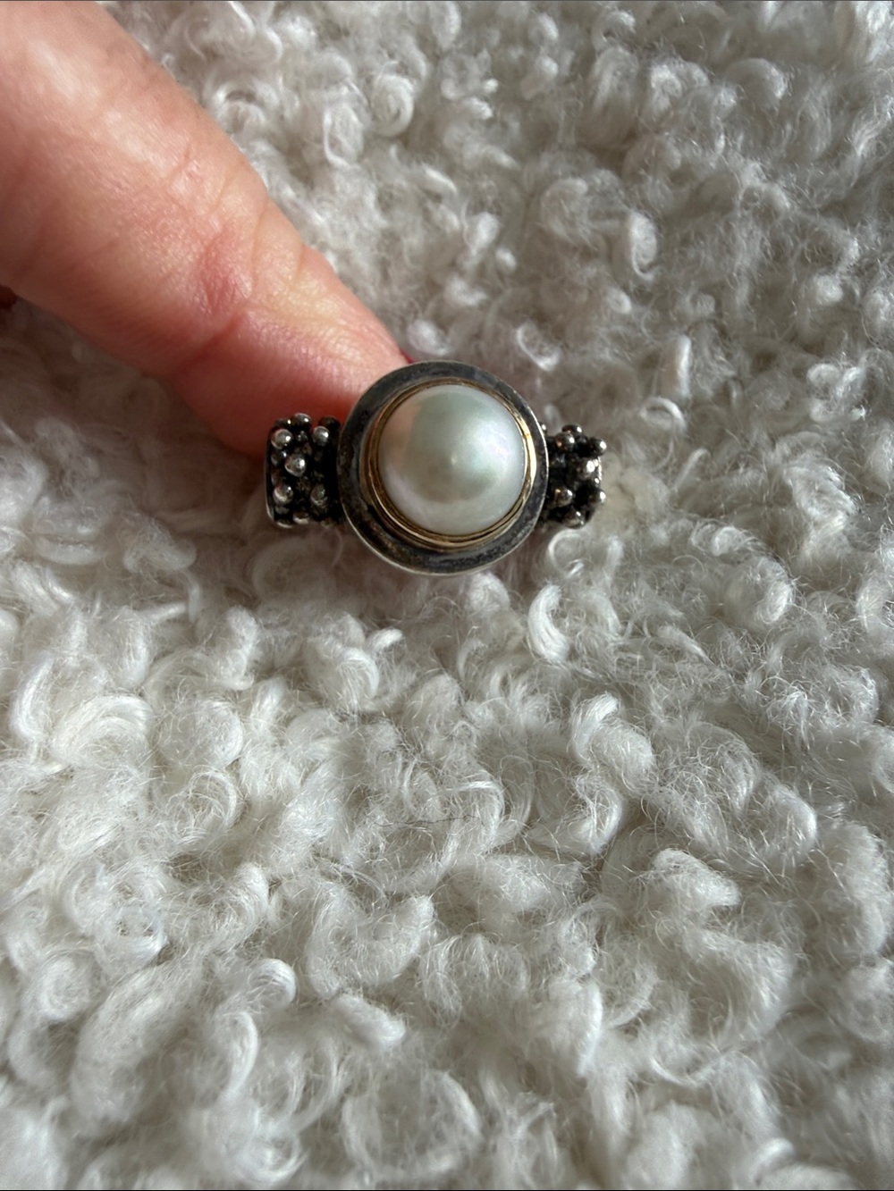 Michael Dawkins Sterling Silver Ring with White Pearl Center